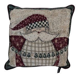 Madison Landing Needlepoint Throw Pillow Santa Merry Christmas Red Tapestry 16sq